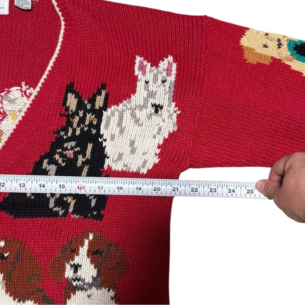 Vintage Design Options Dog Pets Red Ramie Cotton Cardigan Sweater Women's Medium - Picture 8 of 10